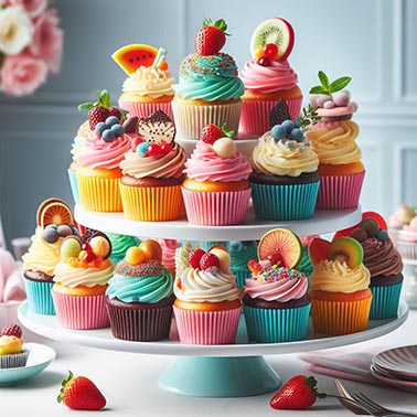 Muchos Cupcakes dispuestos en varios pisos de una tarta